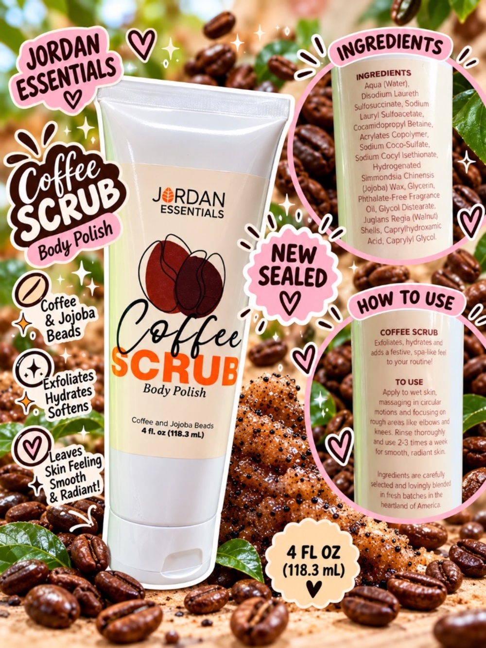 Jordan Essentials Coffee Scrub Body Polish • NEW SEALED • 4 oz